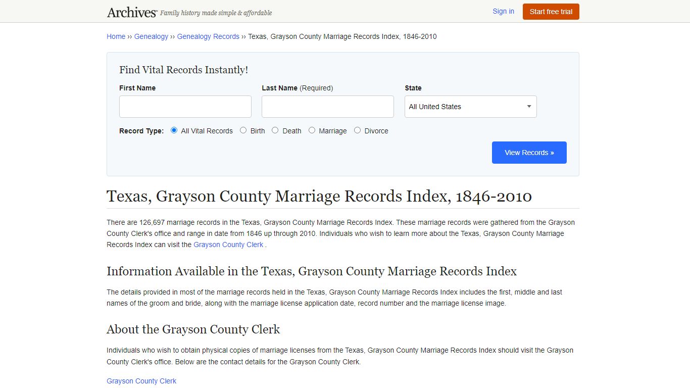 Texas, Grayson County Marriage Records | Search Collection ...